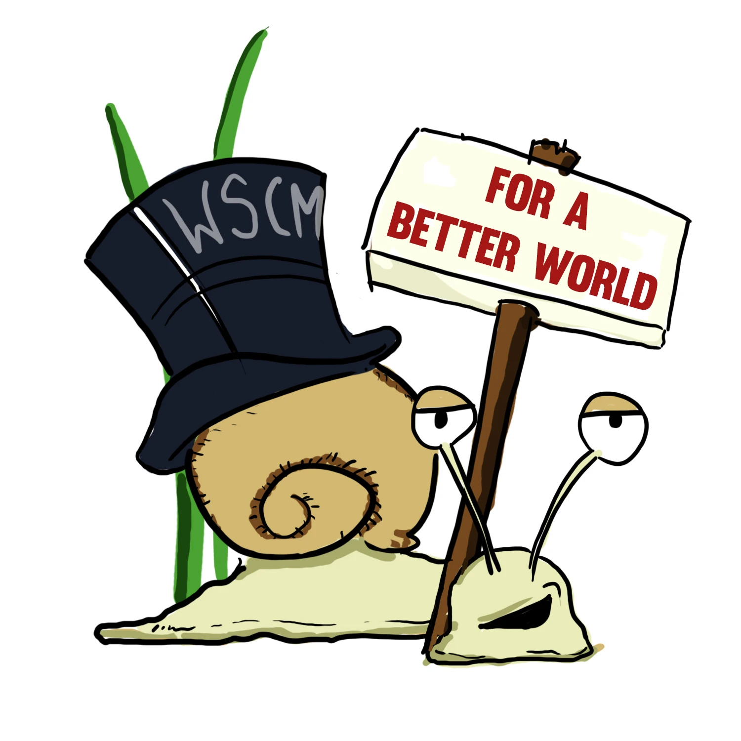 Schnecke mit dem Schild For a better world
